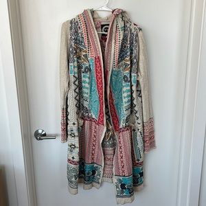 Johnny Was BIYA Embroidered Hooded Long Cardigan Jacket